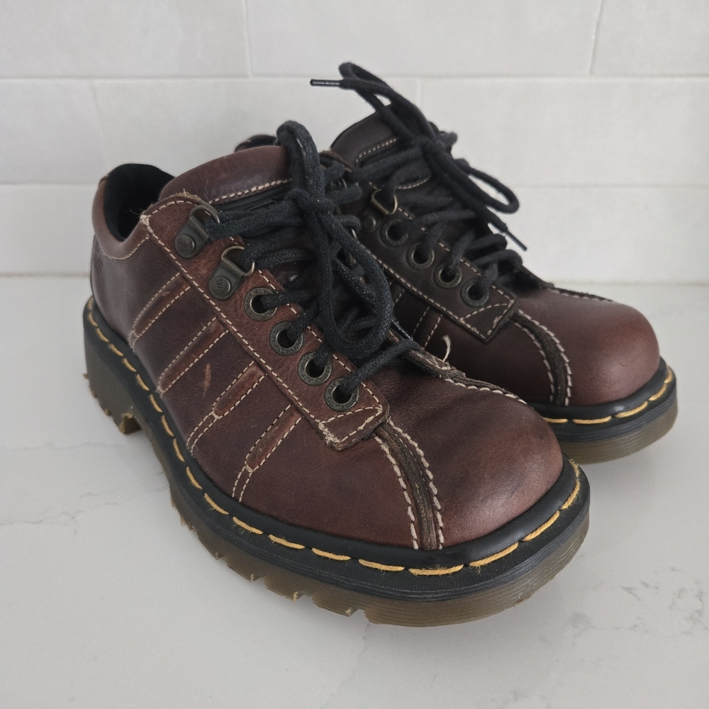 Vintage Y2K Dr. Martens Chunky Platform Brown Leather Church Monkey Shoes Mens 5 - Picture 2 of 14